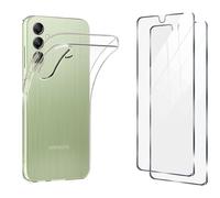 HQ-CLOUD® Coque pour Samsung Galaxy A14 4G/5G Transparente Silicone en Gel TPU Souple + 2 Verre trempé Film Protection écran - Anti Rayures - Ultra Résistant Dureté 9H