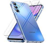 HQ-CLOUD® Coque pour Samsung Galaxy A15 4G / A15 5G Transparente Silicone en Gel TPU Souple + 2 Verre trempé Film Protection écran - Anti Rayures - Ultra Résistant Dureté 9H