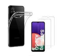 HQ-CLOUD® Coque pour Samsung Galaxy A22 5G Transparente Silicone en Gel TPU Souple + 2 Verre trempé Film Protection écran - Anti Rayures - Ultra Résistant Dureté 9H