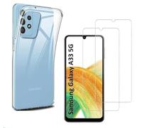 HQ-CLOUD® Coque pour Samsung Galaxy A33 5G Transparente Silicone en Gel TPU Souple + 2 Verre trempé Film Protection écran - Anti Rayures - Ultra Résistant Dureté 9H