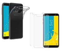 HQ-CLOUD® Coque pour Samsung Galaxy J6 2018 Transparente Silicone en Gel TPU Souple + 2 Verre trempé Film Protection écran - Anti Rayures - Ultra Résistant Dureté 9H