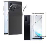 HQ-CLOUD® Coque pour Samsung Galaxy Note 10 Transparente Silicone en Gel TPU Souple + 2 Verre trempé Film Protection écran - Anti Rayures - Ultra Résistant Dureté 9H