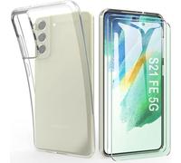 HQ-CLOUD® Coque pour Samsung Galaxy S21 FE Transparente Silicone en Gel TPU Souple + 2 Verre trempé Film Protection écran - Anti Rayures - Ultra Résistant Dureté 9H