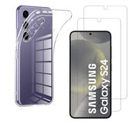 HQ-CLOUD® Coque pour Samsung Galaxy S24 5G Transparente Silicone en Gel TPU Souple + 2 Verre trempé Film Protection écran - Anti Rayures - Ultra Résistant Dureté 9H