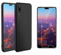 HQ-CLOUD® Coque Silicone NOIR Mat Compatible avec HUAWEI P30 + 1 Film de Protection d'écran en Verre trempé Transparent - Anti Rayures - Ultra Résistant Dureté 9H
