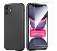 HQ-CLOUD® Coque Silicone NOIR Mat Compatible avec IPHONE 11 + 1 Film de Protection d'écran en Verre trempé Transparent - Anti Rayures - Ultra Résistant Dureté 9H