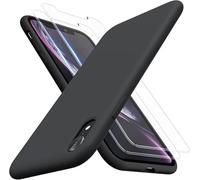 HQ-CLOUD® Coque Silicone Noir Mat Compatible avec IPHONE XR + 1 Film de Protection d'écran en Verre trempé Transparent - Anti Rayures - Ultra Résistant Dureté 9H
