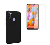 HQ-CLOUD® Coque Silicone NOIR Mat Compatible avec Samsung Galaxy A11/M11 + 1 Film de Protection d'écran en Verre trempé Transparent - Anti Rayures - Ultra Résistant Dureté 9H