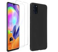 HQ-CLOUD® Coque Silicone NOIR Mat Compatible avec Samsung Galaxy A31 + 1 Film de Protection d'écran en Verre trempé Transparent - Anti Rayures - Ultra Résistant Dureté 9H