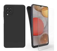HQ-CLOUD® Coque Silicone NOIR Mat Compatible avec Samsung Galaxy A42 + 1 Film de Protection d'écran en Verre trempé Transparent - Anti Rayures - Ultra Résistant Dureté 9H