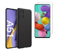 HQ-CLOUD® Coque Silicone NOIR Mat Compatible avec Samsung Galaxy A51 + 1 Film de Protection d'écran en Verre trempé Transparent - Anti Rayures - Ultra Résistant Dureté 9H