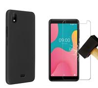 HQ-CLOUD® Coque Silicone NOIR Mat Compatible avec WIKO Y60 + 1 Film de Protection d'écran en Verre trempé Transparent - Anti Rayures - Ultra Résistant Dureté 9H