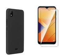 HQ-CLOUD® Coque Silicone NOIR Mat Compatible avec WIKO Y61 + 1 Film de Protection d'écran en Verre trempé Transparent - Anti Rayures - Ultra Résistant Dureté 9H