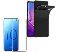 HQ-CLOUD® Coque Silicone NOIR Mat Pour Samsung Galaxy S10+/S10 PLUS + 2 Verre trempé Film Protection écran - Anti Rayures - Ultra Résistant Dureté 9H