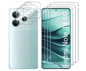 HQ-CLOUD Lot de 3 Verres Trempés pour Xiaomi Redmi NOTE 14 5G (pas pour 4G) + 3 Protection Objectif Caméra Arrière Verre Trempé