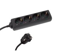 HQ-Power Bloc multiprise, 4 Prises avec Terre Allemande (schuko, Type F), 5 m, 3G1.5, avec Gaine rétractile pour étiquetage, Usage intérieur, Noir