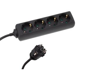 HQ-Power Bloc multiprise, 4 Prises avec Terre Allemande (schuko, Type F), 5 m, 3G1.5, avec Gaine rétractile pour étiquetage, Usage intérieur, Noir