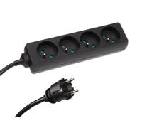 HQ-Power Bloc multiprise, 4 Prises avec Terre française (Type E), 1.5 m, 3G1.5, avec Gaine rétractile pour étiquetage, Usage intérieur, Noir