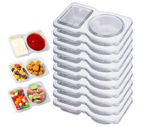 HQAYHSZD 10 Pieces Reusable Snack Boxes with Lids Dual Compartment Condiment Box Portable Sauce and Snack Box Dual Partition Spice Box for Snack Dips Takeout Travel and Outdoor Camping