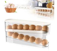 HQAYHSZD 2025 New Egg Holder for Fridge, Egg Organizer for Refrigerator Automatic Scrolling Eggs Rack Holder Rolling Dispenser Stackable Container and Storage for Refrigerator with Lid