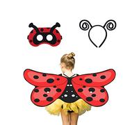 HQAYHSZD Kids Bee/Butterfly Wings/Ladybug Costume, 3-Piece Fancy Dress Animal Costume Set for Christmas Halloween Reading Week Role Play (Ladybird)