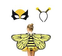 HQAYHSZD Kids Bee/Butterfly Wings/Ladybug Costume, 3-Piece Fancy Dress Animal Costume Set for Christmas Halloween Reading Week Role Play (Bee)