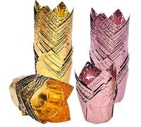 HQdeal caissettes Cupcake, 100pcs Or et Or Rose Tasses de Cuisson en Aluminium, caissette Muffins Papier, Tulipe Moules de Cuisson, pour Les Muffins, Gâteau, Mariage, Anniversaire