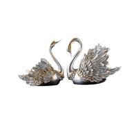 HQHYGM 2X Sculpture Statues Couple Statue Décor À La Maison Bureau Animaux Ornements Centres De Table Liquidation Chic Cygne Figurine, Argent