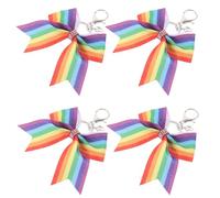 HQHYGM 4 pièces Porte-clés nœud Papillon Arc-en-Ciel Paillettes Strass Sac à Main Charme léger Pom-Pom Girl nœud Fob avec éclat coloré pour Noël