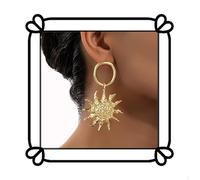 HQHYGM Boucles d'oreilles Pendentif Soleil Cercle doré - Boucles d'oreilles Pendentif Bague Soleil pour Femme exquises - avec Charme Solaire Manifeste Minimaliste Bijoux de Mode