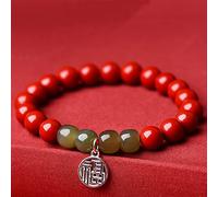 HQHYGM Bracelet Bracelet en Pierre de Cristal de cinabre Bracelet amulette Feng Shui Bracelet Porte-Bonheur en Argent Sterling pour Femmes Bracelet en Jade néphrite hétian Naturel Talisman pour la