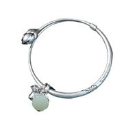 HQHYGM Bracelet en Argent Sterling S925 Naturel Hetian Jade Blanc, rétro élégant, réglable pour Femmes