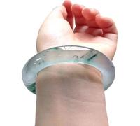 HQHYGM Bracelet en jade naturel, couleur translucide, bracelets en jade à fleurs vertes flottantes, bracelet jonc en jade de taille moyenne pour femme, bijoux, pour la famille, pour un ami, avec boîte