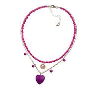 HQHYGM Collier avec Pendentif en Forme de cœur chaîne de Perles de rocaille à Deux Couches, Collier en Pierre Naturelle pour Femme, Cadeau (Couleur métal : Turquoise) (A Violet Turquoise)