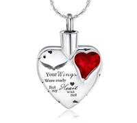 HQHYGM Collier d'urne de crémation en Forme de cœur pour Cendres, Bijoux commémoratifs, Pendentif en Cristal, Souvenir, Vos Ailes étaient prêtes mais Mon cœur n'était Pas Rouge