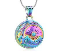 HQHYGM Collier urne Soleil Lune pour Cendres de crémation de Montagne, Bijoux Pendentif Souvenir funéraire avec Kit de Remplissage, coloré