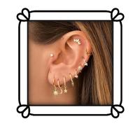 HQHYGM Ensemble de Bijoux perforés en zircone cubique 18 carats, Clous d'oreilles étoile Lune et Pendentif étoile Soleil, Ensemble de 10 pièces d'oreille Unique en Argent Pur
