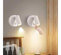 HQHYGM Mur magnétique avec des lumières du Mur de Commande Tactile USB Battery Faire Lampe Murale 350 ° Rotation 90 ° Mur ajusté 3W 3000K LUMIÈRES DE Lecture 2000 mA lit de tête (2 Packs Blancs)