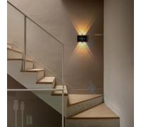 HQHYGM Outdoor Wall Light with Motion Sensor Wall Lamp Up Down IP65 Waterproof Wall USB Rechargeable Wall Touch Control 2700K/4500K/6500K for Balcony Garden Terrace (Noir 4 Heads)