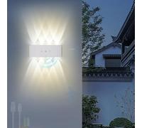 HQHYGM Outdoor Wall Light with Motion Sensor Wall Lamp Up Down IP65 Waterproof Wall USB Rechargeable Wall Touch Control 2700K/4500K/6500K for Balcony Garden Terrace White 8 Heads)