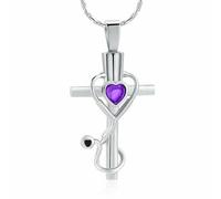HQHYGM Pendentif stéthoscope, Bijoux de crémation pour Cendres, cœur, Croix en Cristal, Collier Souvenir, Cadeau commémoratif