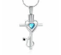 HQHYGM Pendentif stéthoscope, Bijoux de crémation pour Cendres, cœur, Croix en Cristal, Collier Souvenir, Cadeau commémoratif