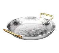 HQHYGM Poêle à Paella espagnole 10 Tailles, poêle antiadhésive Non revêtue en Acier Inoxydable avec Doubles poignées, poêles à Frire martelées à la Main, ustensiles de Cuisine pour la Maison ou Le