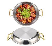 HQHYGM Poêle à Paella espagnole en Acier Inoxydable avec Doubles poignées - Motif Marteau 16-36 cm - Poêle à Frire antiadhésive Non revêtue - Plateau de pour la Maison ou Le Restaurant (Argent 36 cm)
