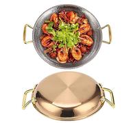 HQHYGM Poêle à Paella espagnole en Acier Inoxydable avec Doubles poignées - Motif Marteau 16-36 cm - Poêle à Frire antiadhésive Non revêtue - Plateau de pour la Maison ou Le Restaurant (Or Rose 30