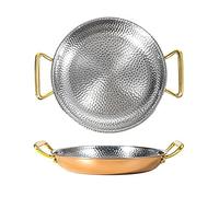 HQHYGM Poêle à Paella martelée en Acier Inoxydable, poêle à Frire antiadhésive Non revêtue avec poignées métalliques ergonomiques, Assiette de Fruits de mer pour Le Camping la Collecte, Four Plateau