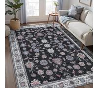 HQHYGM Tangsoo Tapis Floral 3 x 5 Lavable en Machine, antidérapant, imprimé bohème Vintage Vieilli, Tapis à Poils Courts pour Salon, Chambre à Coucher, Salle à Manger, adapté aux Animaux et aux