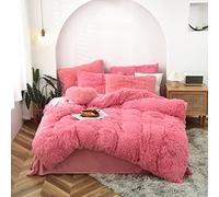 HQHYGM TFBHL Housse de Couette en Drap de lit en Peluche, Ensemble de literie Super Chaud de Couleur Unie, Ensemble de literie d'hiver Moelleux en Velours Shaggy Taie d'oreiller Double 4