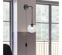 HQHYGM Vintage Wall Lamp with Switch Wall Light Adjustable Length Wall Glass Lampshade Iron Industrial (Non Included) for Bedroom Living Room (1 Pack Black A)