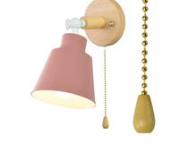 HQHYGM Vintage Wall Light Indoor Wood Wall Lamp with Pull Cord Bedroom Wall 180° Rotatable Wall Industrial Aluminium for Bedroom Entrance Living Room (Pink)